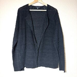 Eileen Fisher Textured Black Cardigan Hemp Blended Sheer Duster Open Front Sz L